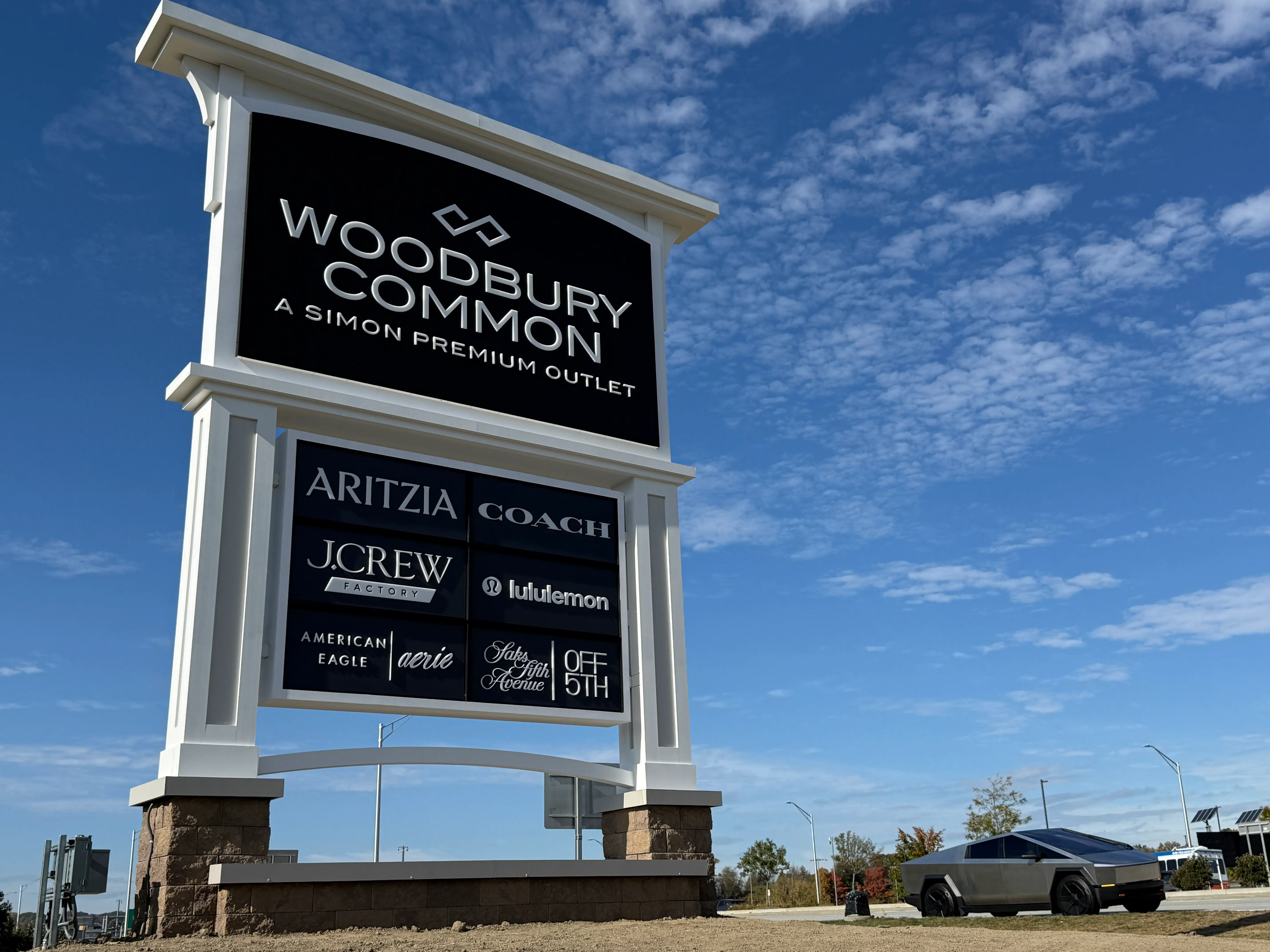 Large commercial pylon sign structure built for a destination retail property.